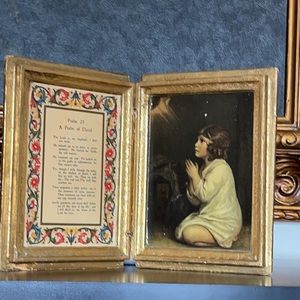 Antique prayer Psalm 23 gold leave frame Infant Samuel French double fold plaque